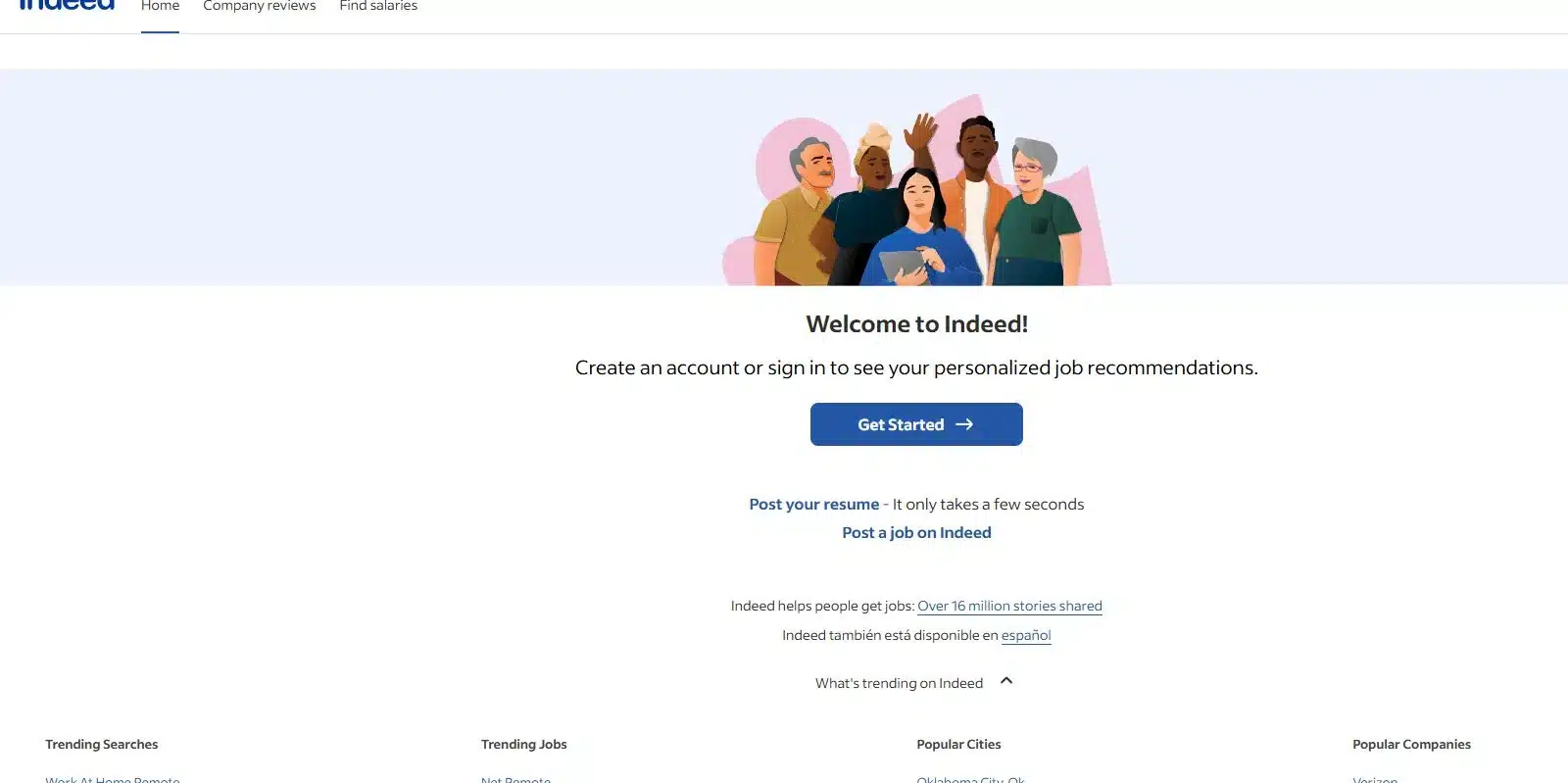 Indeed website's screenshot