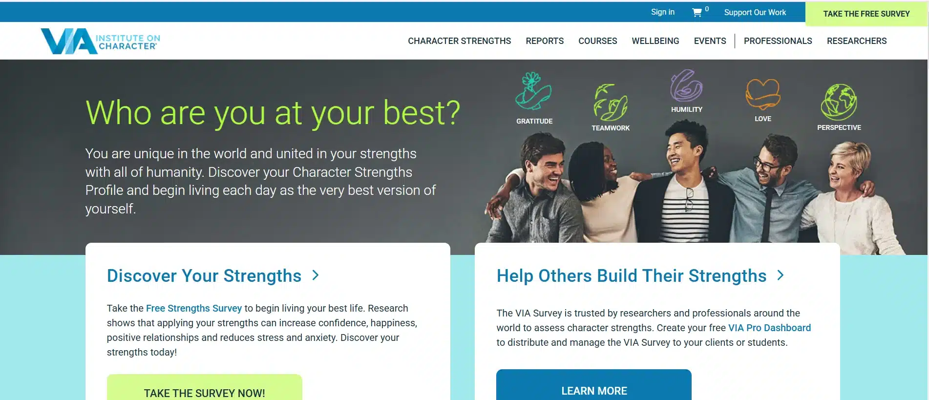 via character strengths assessment